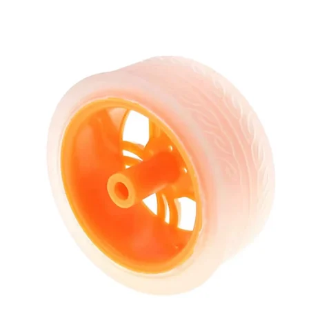 RUEDA – LLANTA DE GOMA D65MM PARA TT COLOR ANARANJADO PARA CHASIS