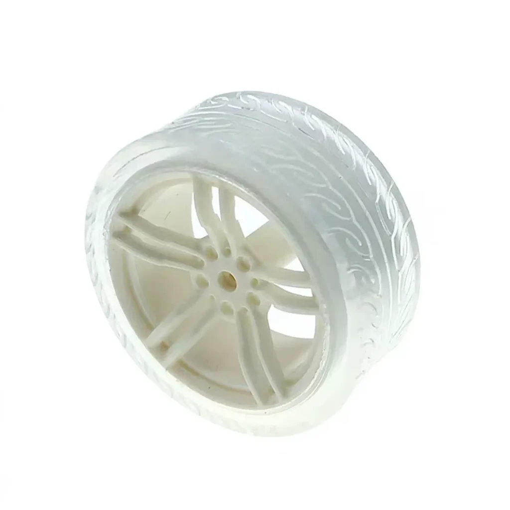 RUEDA – LLANTA DE GOMA D65MM PARA TT COLOR BLANCA PARA CHASIS